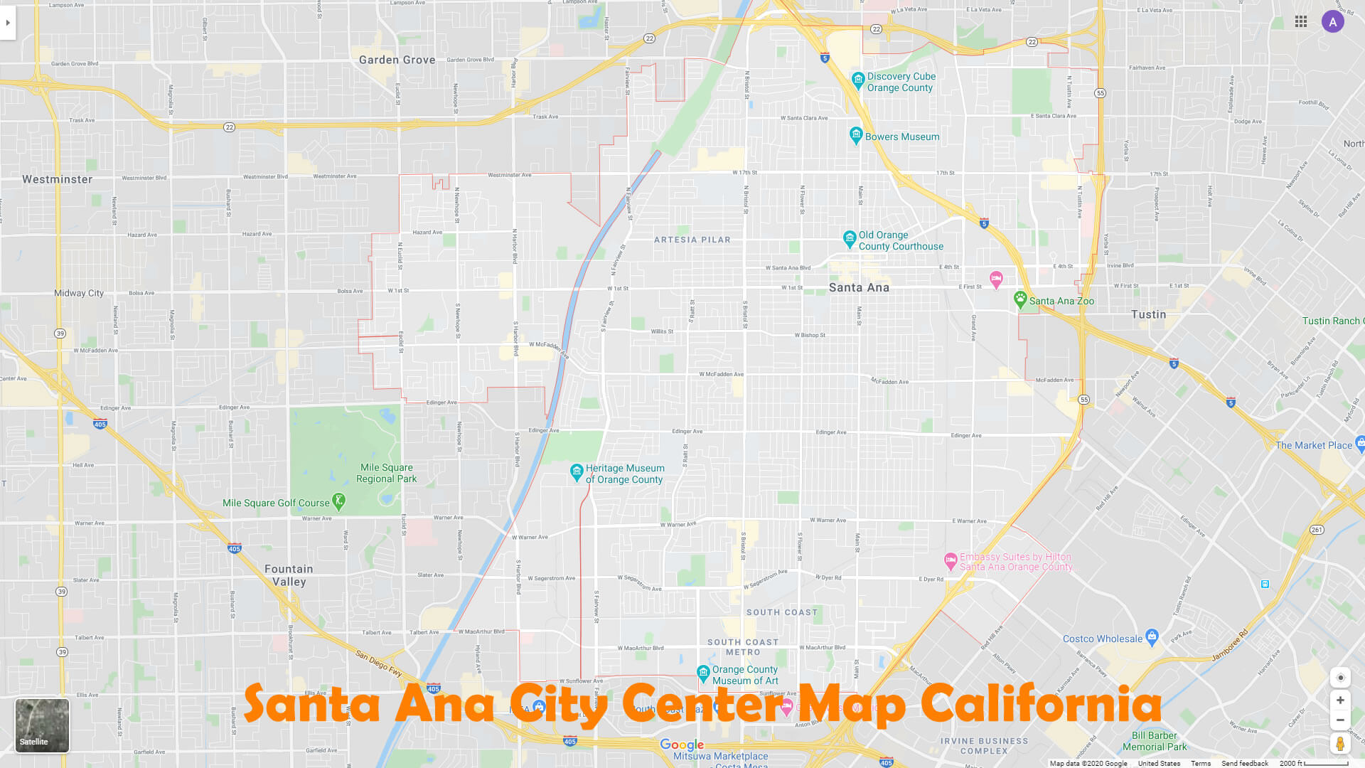 Santa Ana City Center Map California